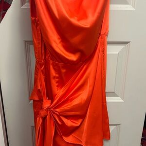 RNWY Satin Orange Dress with Knot Detail